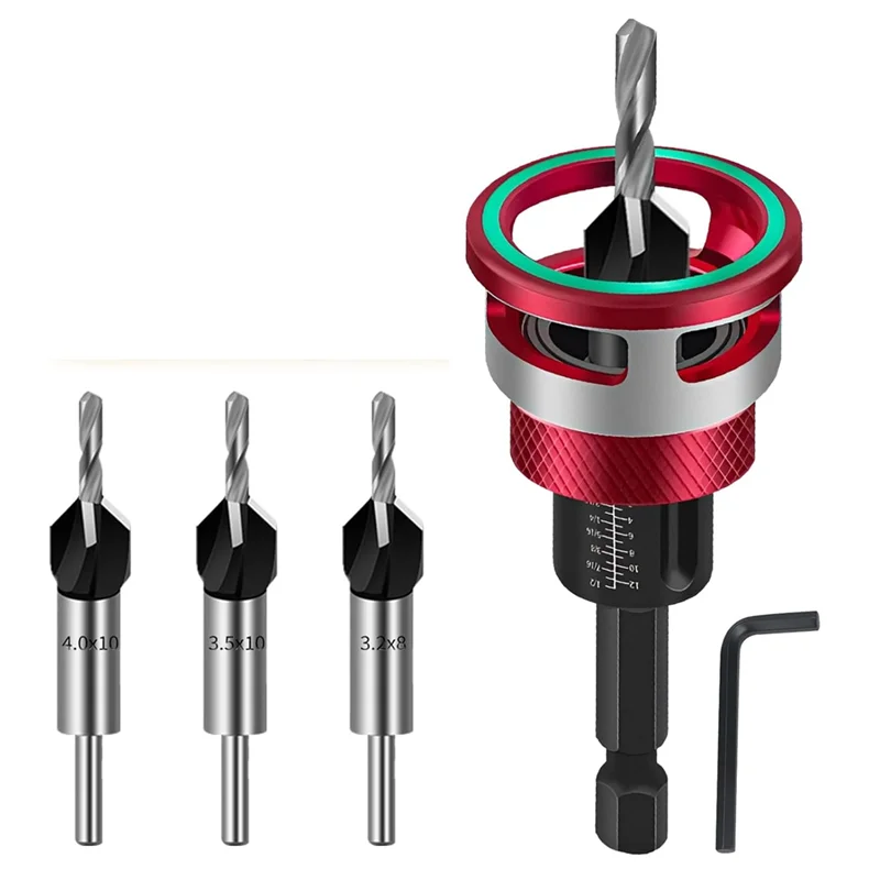 A02F-6-Piece Countersink Drill Bit Set With Depth Stop, Countersink Wood Drill Bits For Precision For Woodworking Qme