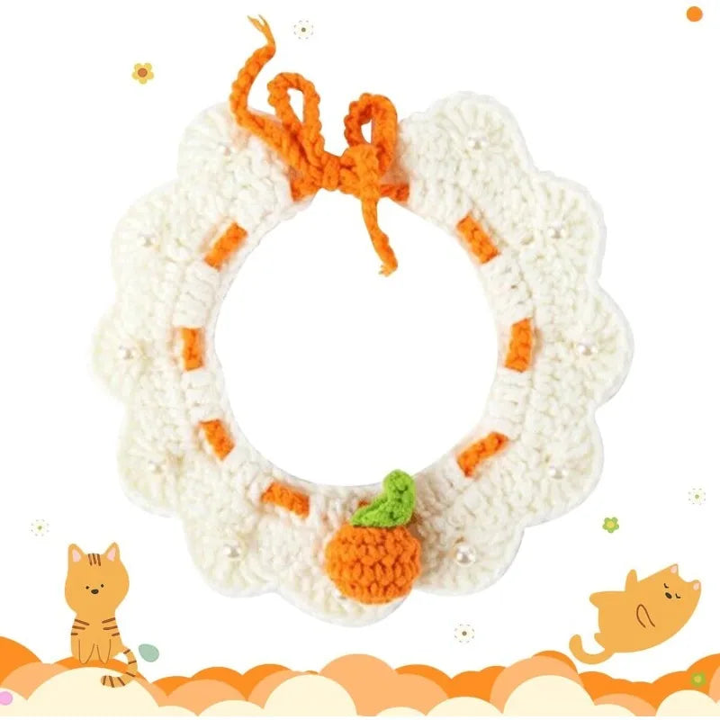 Cat Collar Cute handmade woven collar for cats, with bow and large orange style, suitable for cat and dog accessories Qme Orange M