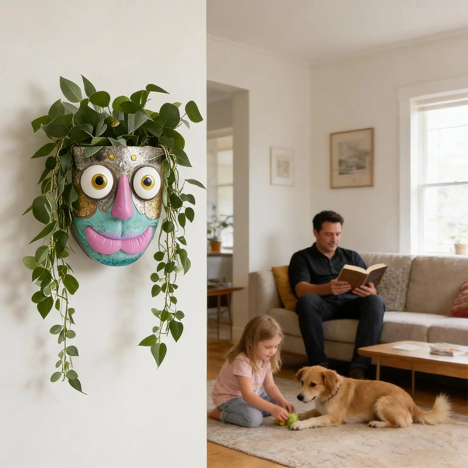 Abstract Face Planter Resin Wall Bonsai Holder Whimsical Face Plant Pots Indoor For Fence Terrace Indoor Outdoor Home Garden Qme