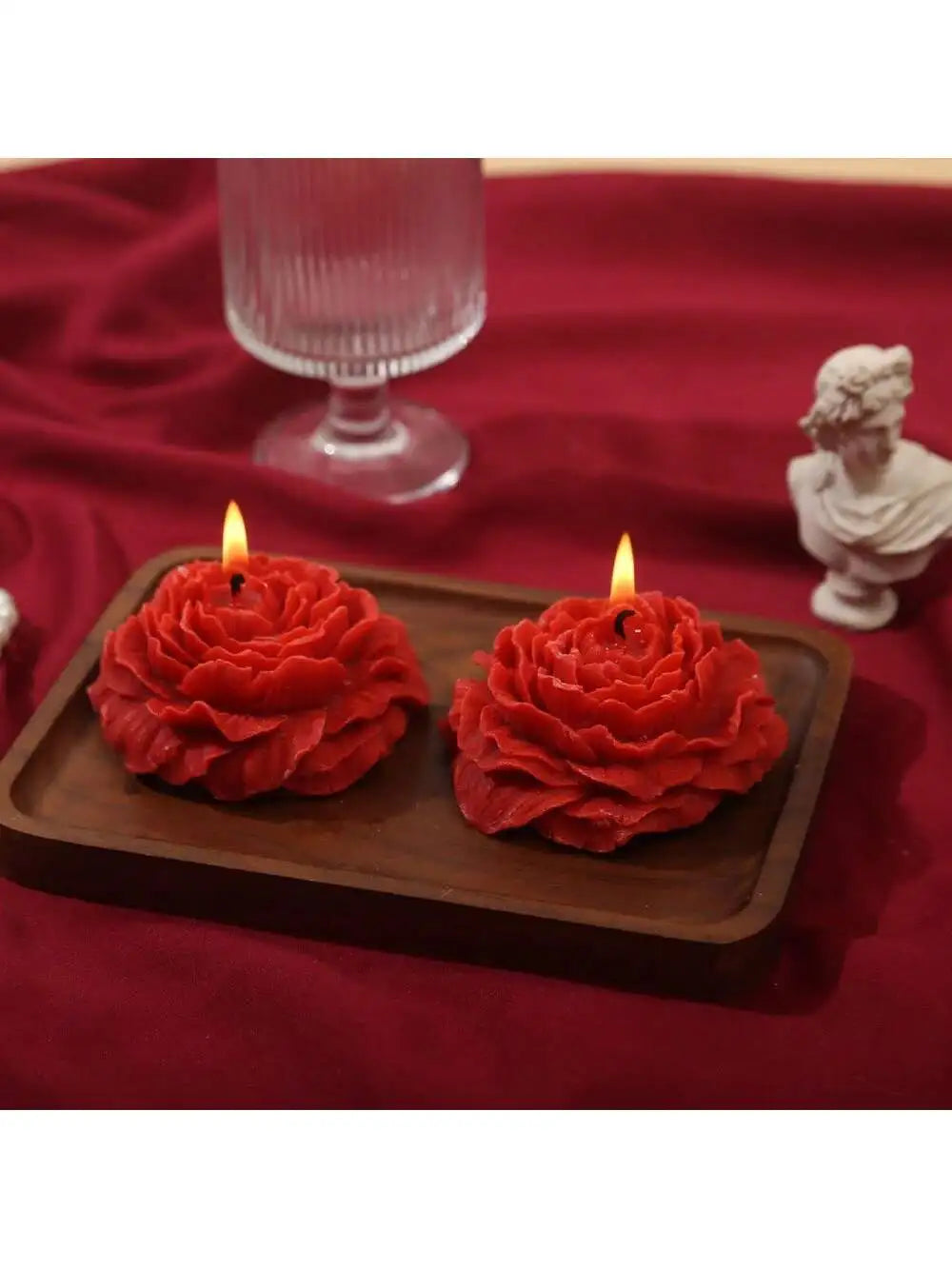1 2 Red Candles High-end Atmosphere Aromatherapy Peony Flower Qme