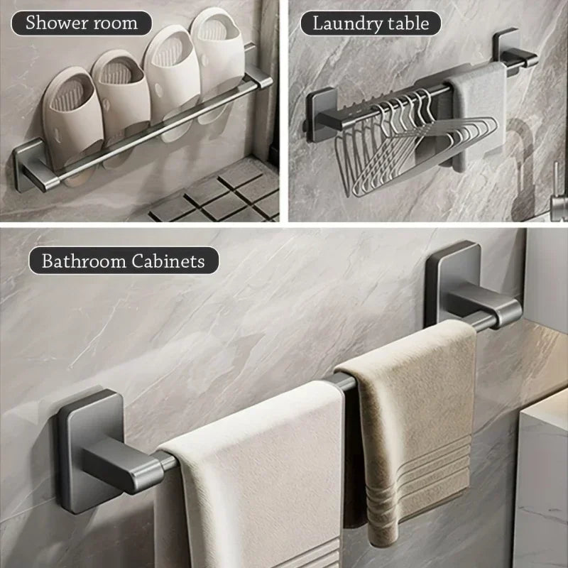 Wall Mounted Towel Rack Bathroom Storage Rack No Drilling Bathroom Horizontal Bar Towel Rack Kitchen Bathroom Accessories Qme