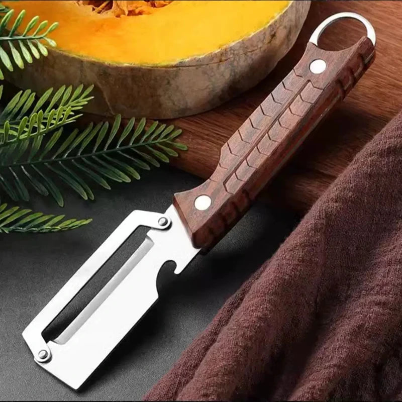 2 In1 Stainless Steel Peeler With Wooden Handle For Peeling And Slicing Fruits And Vegetables | Durable And Smooth Operation Qme