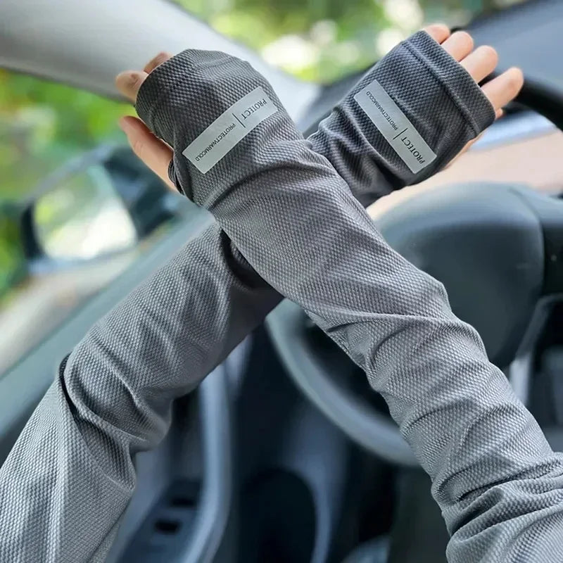 Summer Unisex Cycling Sleeve Cooling Arm Sleeves Anti-sunburn Sunscreen Sleeves Uv Sports Safety Fitness Long Sleeves For Arm Qme Dark Grey