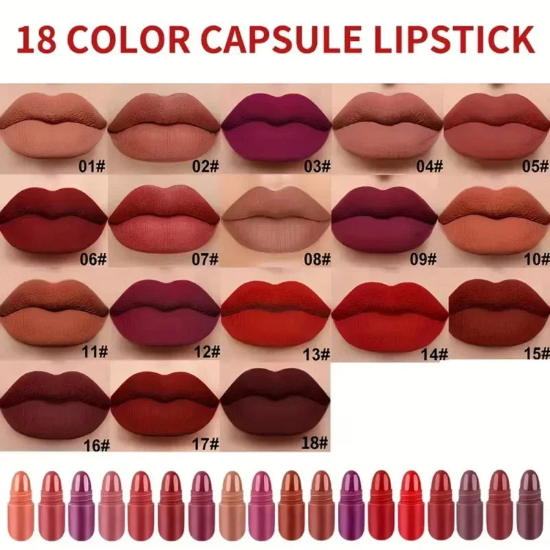 18-Color Mini Lipstick Set Matte Long-Lasting Lip Gloss Combination Capsule Lipstick Waterproof Lip Liner Portable Travel Style Qme
