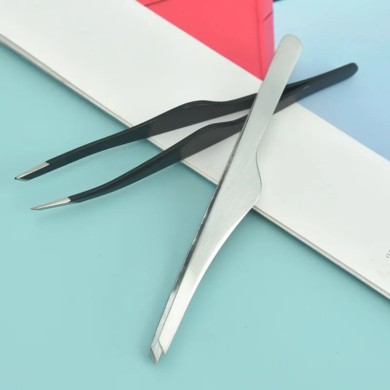 Hair Removal Tweezers Stainless Steel Eyebrow Slant Tip Point Flat Qme