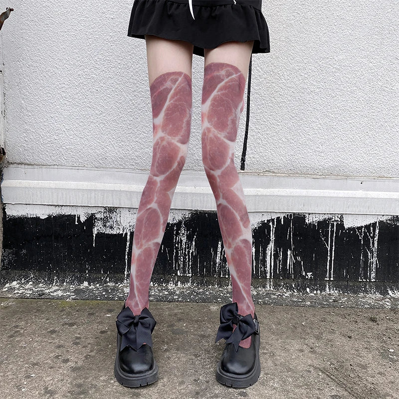 Funny Pork Belly Pattern Novelty Stockings Personalized Ladies Thigh Qme