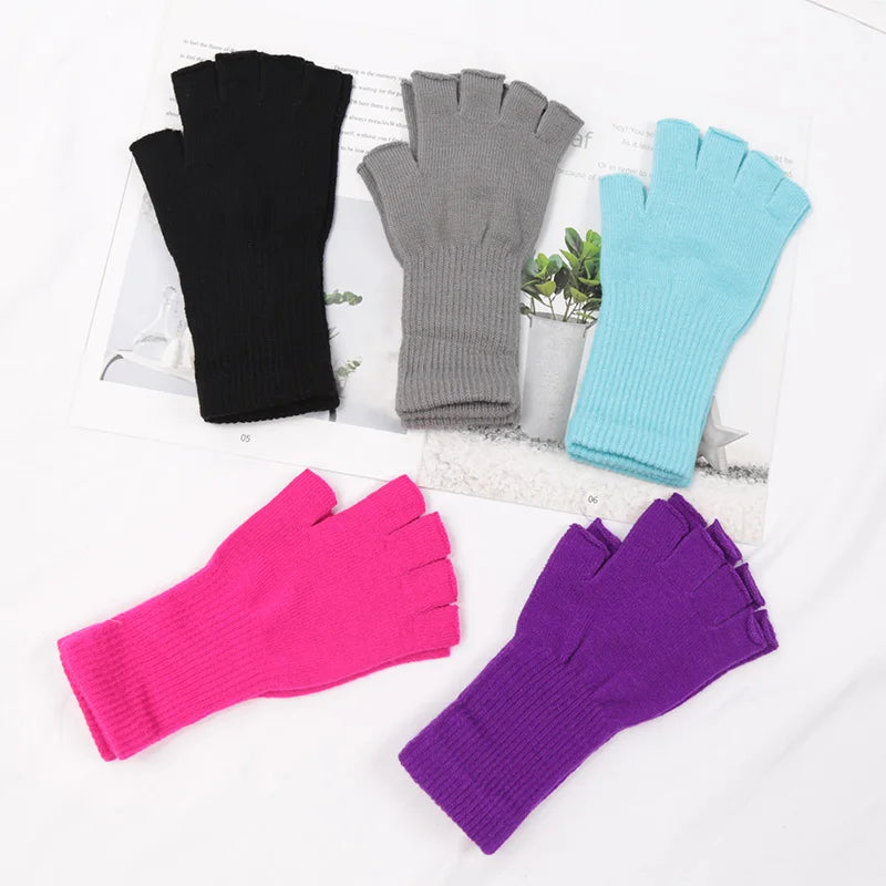 Long Gloves Black Fingerless Knitted Gloves for Men Women Warm Stretch Elastic Fashion Winter Outdoor Mitten Cycling Accessories Qme