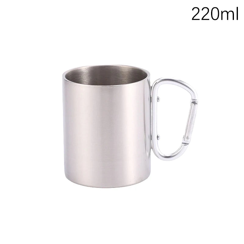 220 Camping Travel Stainless Steel Cup Carabiner Hook Handle Picnic Qme 220ML