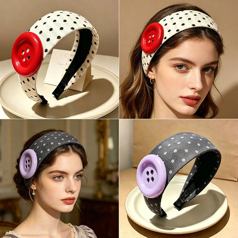 2026 New Summer Dopamine Colorful Large Button Wave Dot Headband Fashion Korean Ins Elastic Headband Hairbands Qme