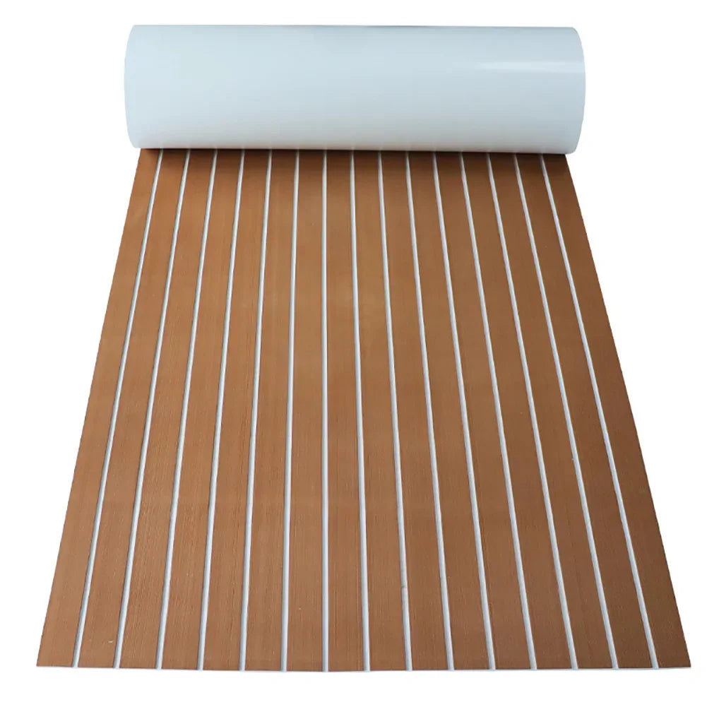2.4m Self-Adhesive EVA Foam Boat Marine Flooring Faux Teak Decking Sheet Striped Yacht Mat 8 Styles Brown Gray Gold Black Qme White Brown