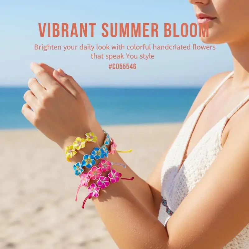 Boho Hawaiian Flower Bracelet Women Beaded Braid Rope Bangle Summer Qme