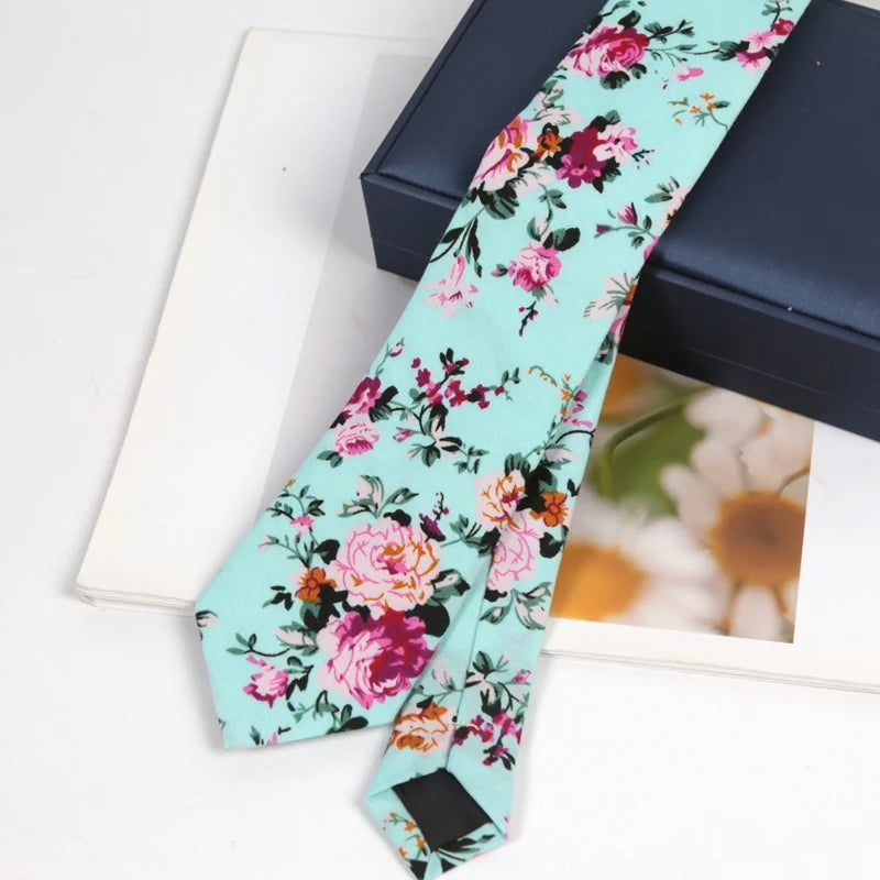 100 Cotton Floral Ties Men Women Elegant Flower Printed Necktie Dress Qme