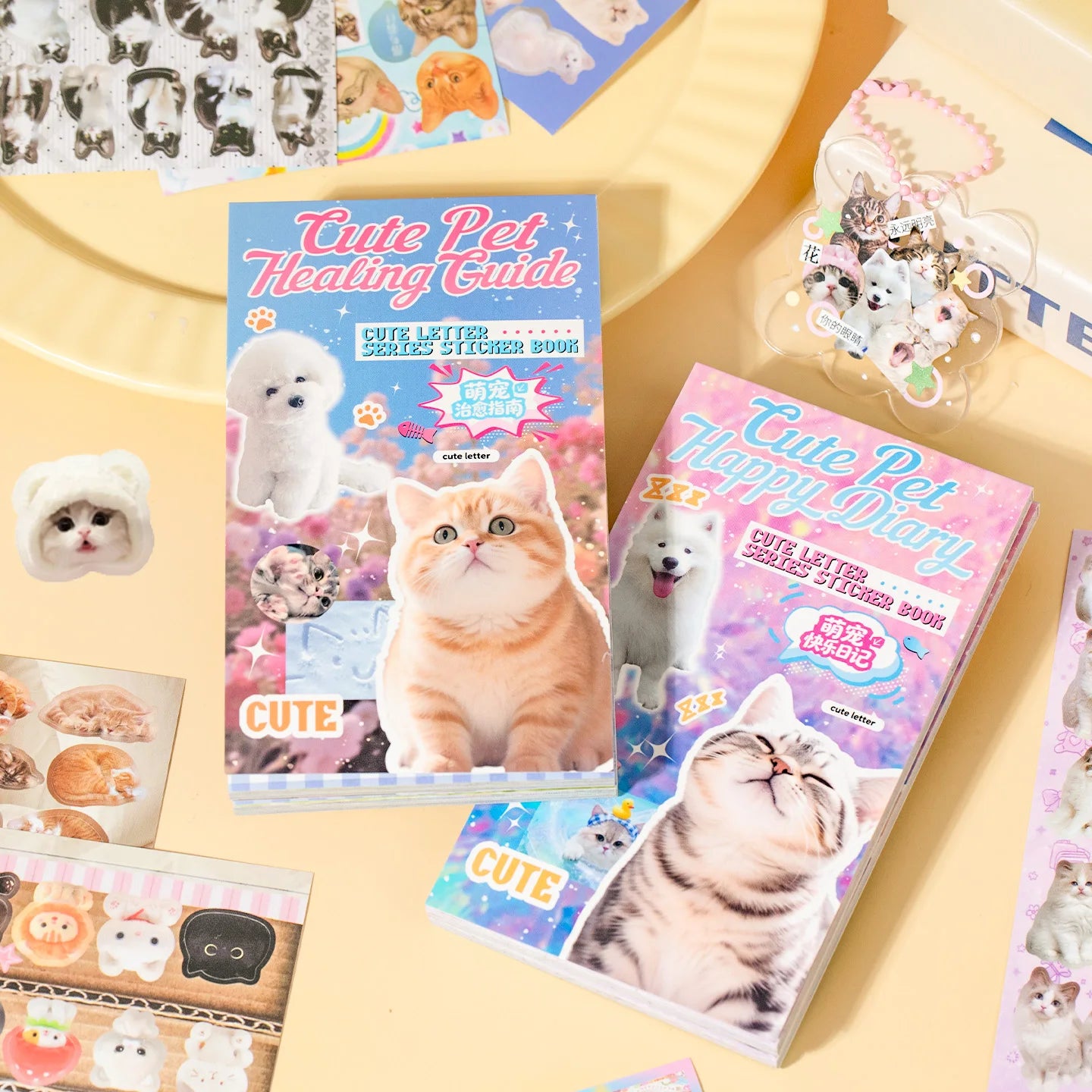 Cute PET Die Cut Stickers Book - 20/40 Sheets Cartoon Pet Theme Handmade Scrapbooking Material for Phone Stickers Qme AB