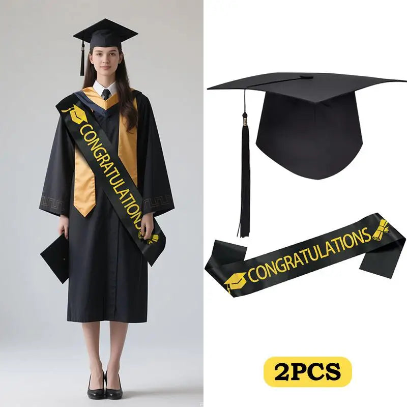 Class Of 2026 Black Golden Satin Sash Bachelor Cap With Tassel Graduation Shoulder Strap Congrats Grad Party Photo Props Qme A3