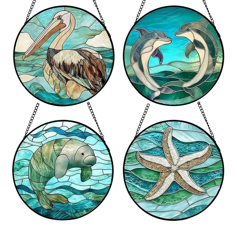 Stain Glass Decor 4 Pieces Acrylic Animal Sign 6.3in Animal Ornaments For Tree For Mom Lady Grandma Man Birthday Door Garden Qme China Mainland set 2
