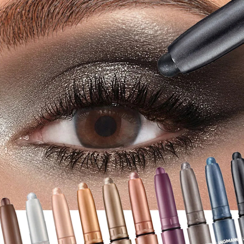 Smoky Dark Black Eyeshadow Pencil Stick Waterproof Pearlescent Matte Metallic Glitter Eye Shadow Highlighter Pen Make Up Tool Qme
