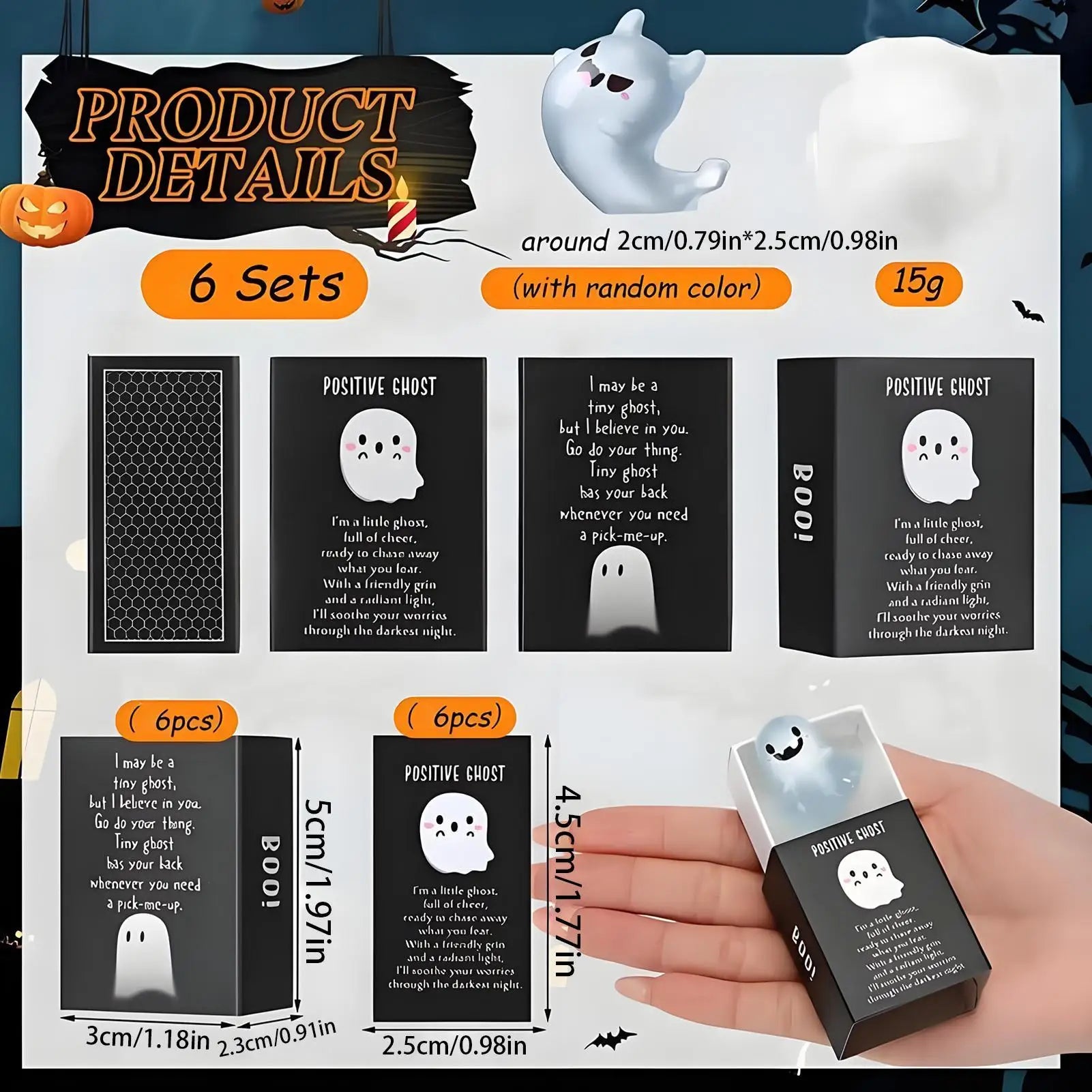 Tiny Ghost Figurines Glow Dark Statue Box Halloween Cute Resin Qme