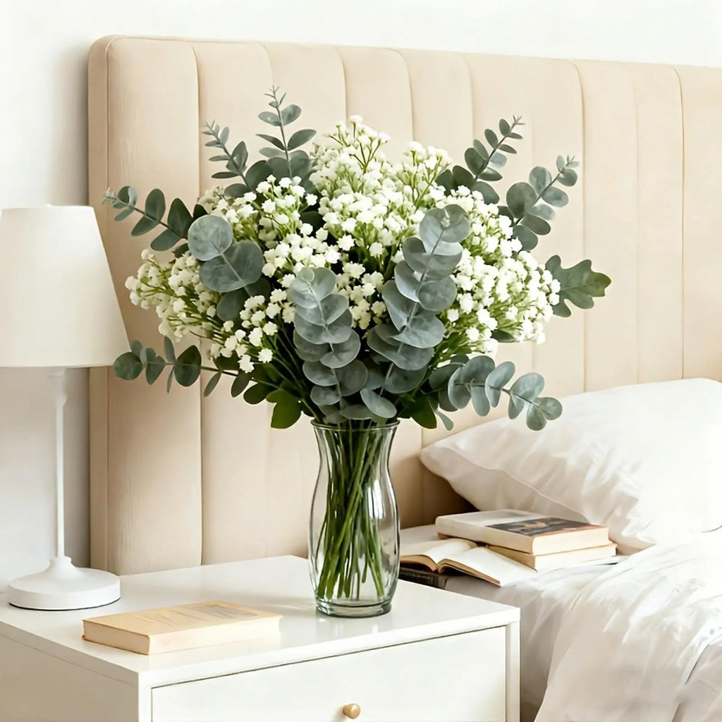 Artificial Eucalyptus Stems Faux UV Resistant Eucalyptus Leaves Fake Greenery Branches for Indoor Outdoor for Wreath Garland Qme