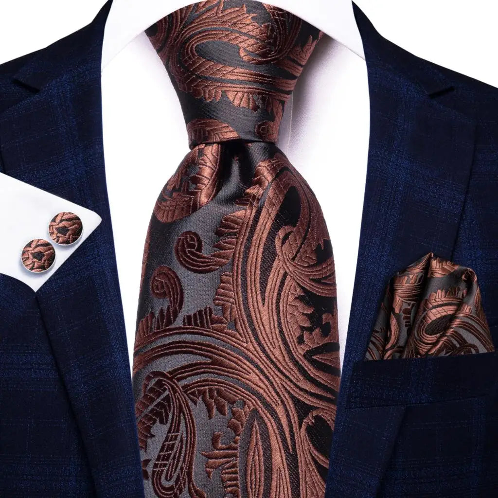 Hi-tie Men Fashion Paisley Sage Green Necktie Handkerchief Cufflinks Qme SN-3459