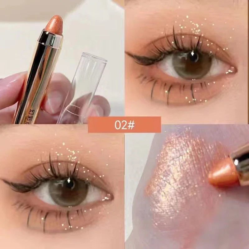 Shimmer Eyeshadow Stick Easy Glitter Highlighter Eyeshadow Pencil Brightening Makeup Pink Silkworm Champagne Gold Eyeliner Pe Qme 02