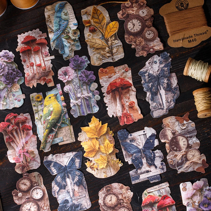 20sheets/bag Floral Nature Vintage Background Stickers for DIY Scrapbooking Phone Case Decoration Birthday Gifts Teaching Reward Qme