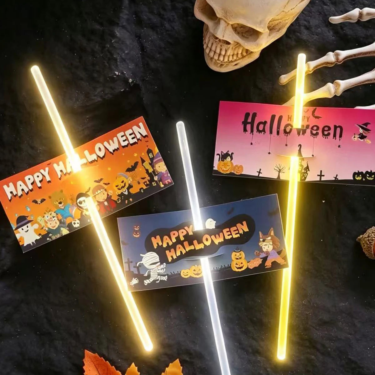 30-Pack Halloween Glow Sticks: Fun Glow Sticks Designed Specifically for Halloween, Featuring 3 Different Designs to Celebrate Qme
