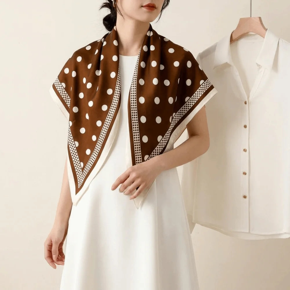 Vintage Printed Polka Dot Triangle Scarf Thin Polyester Jeans Waist Belt Versatile Bandana Imitation Silk Scarf Office Style Qme