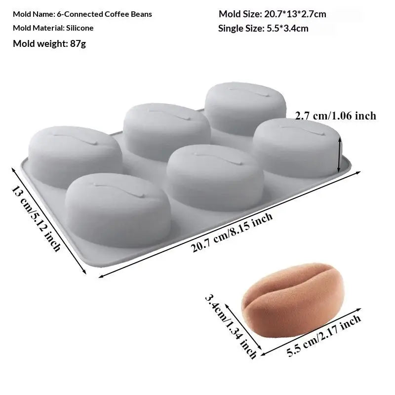 6 28Cavity DIY Coffee Bean Forms Mousse Cake Mold Silicone Pastry Qme 6