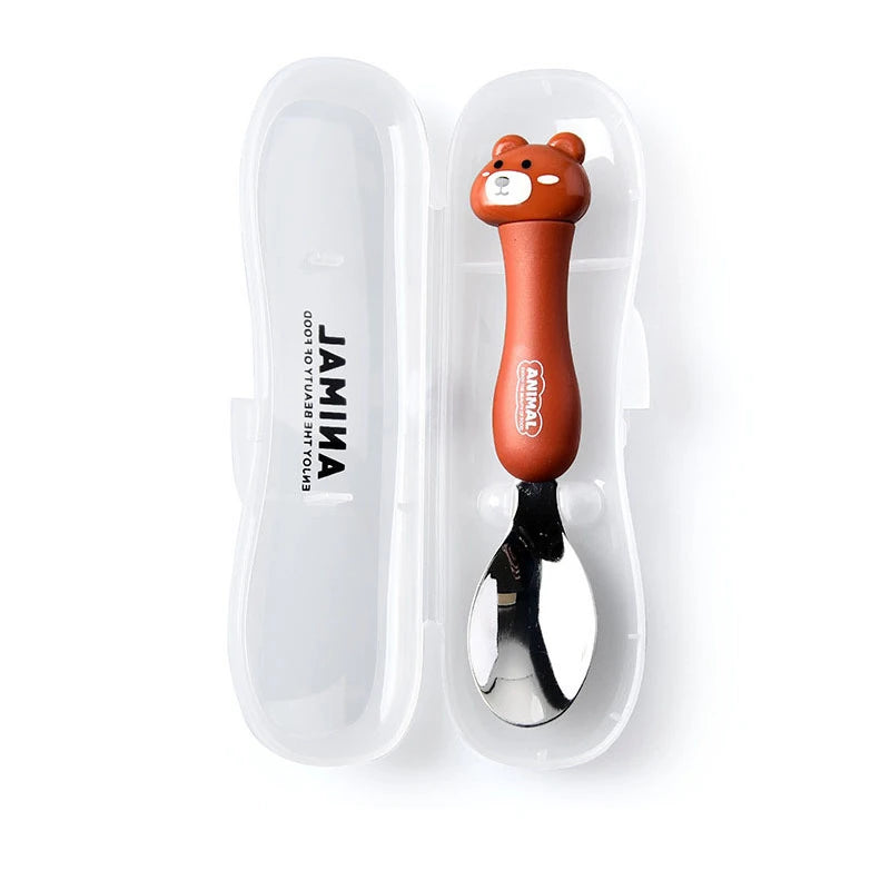 Cartoon Animal Kids Spoon and Fork Set Dessert Spoon for Children Fork Baby Tableware Gadgets Children's Cutlery Kids Favours Qme Bear Only Spoon