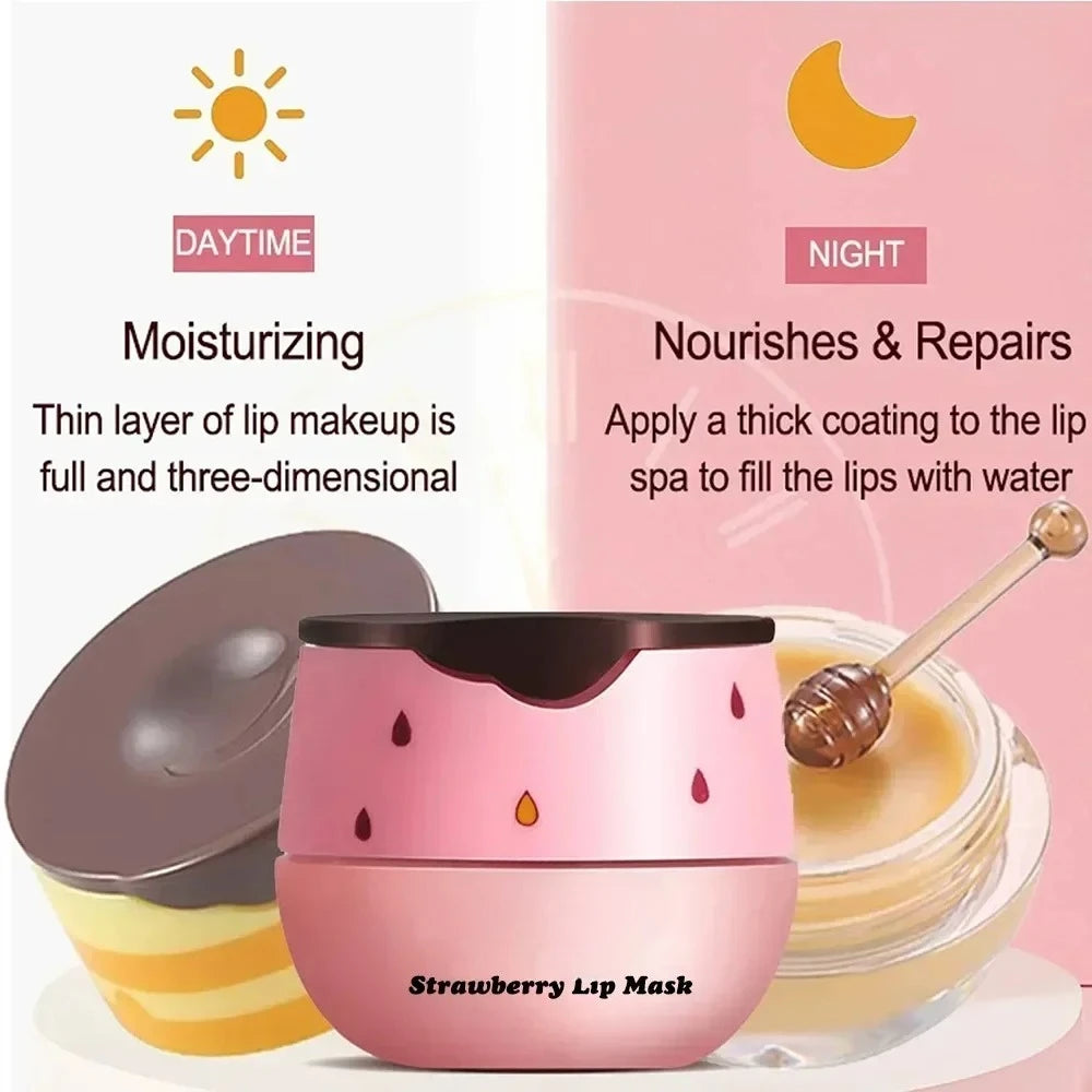 5.5g Lip Sleep Mask Night Sleep Maintenance Moisturizing Lip Gloss Bleach Cream Nourishing Lip Care Strawberry Honey Qme