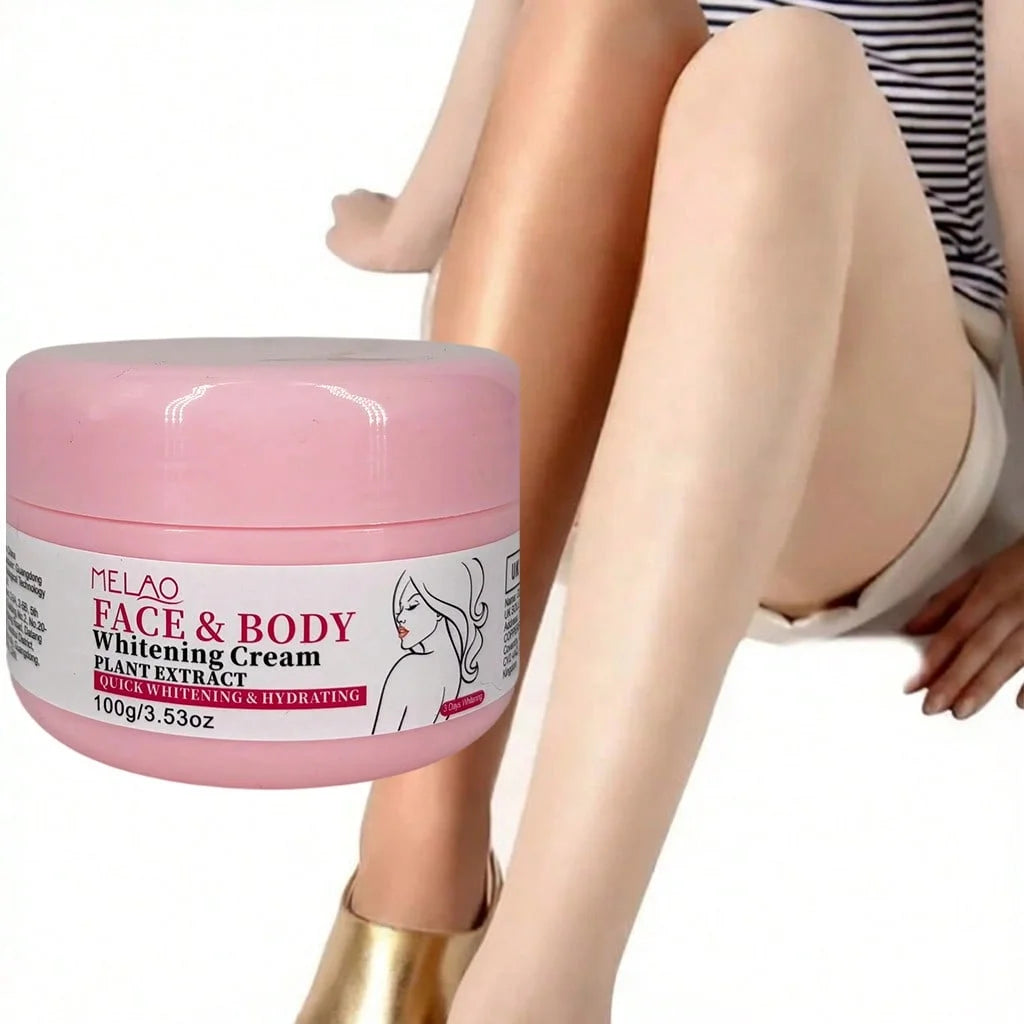 MELAO Face & Body Brightening Cream, Quick Whitening & Hydrating, Evens Skin Tone, Reduces Dark Spots, with Plant Extracts Qme