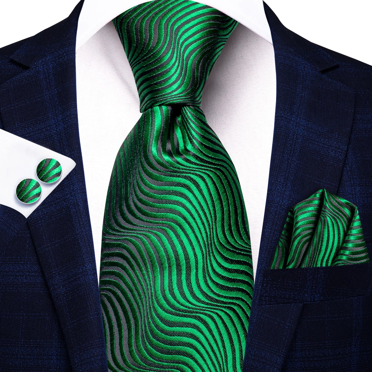 Hi-tie Paisley Dark Green Black Mens Elegant Necktie Handkerchief Qme N-3792