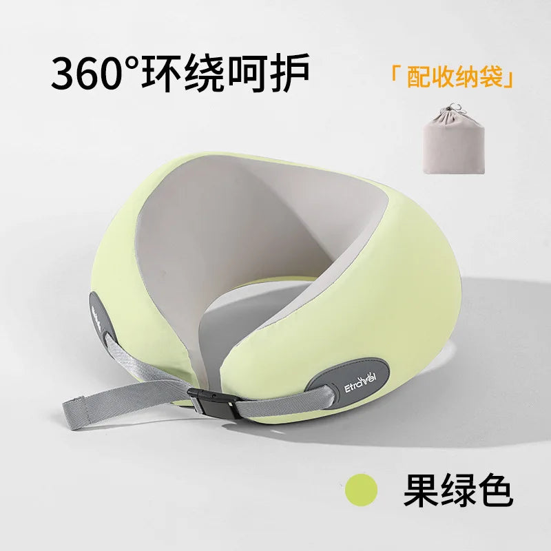 Compact Lightweight Memory Foam U-shaped Pillow Travel Neck Support Qme green