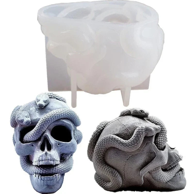 Skull Snake Head DIY Epoxy Resin Mold Double Silicone Molds Halloween Qme