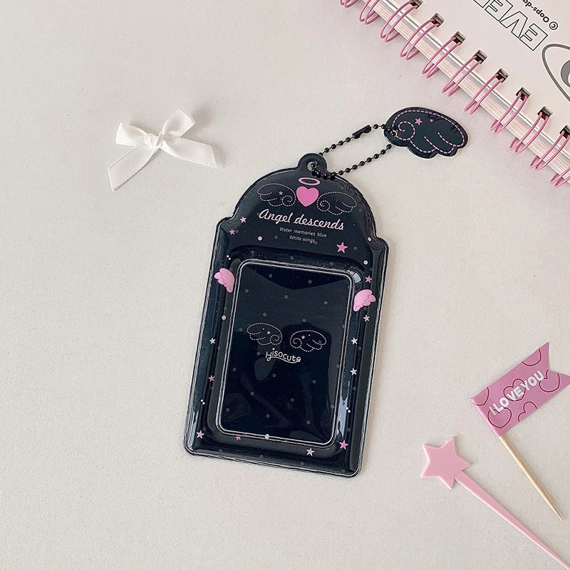 Sweet Angel Wings Card Cover Display Pendant Photocard Holder Small Qme Black
