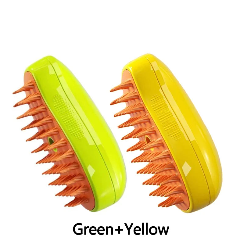 Cat Dog Steamy Brush Steam Electric Sprayer Massage Pet Grooming Tool Qme Green and Yellow