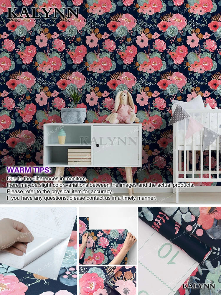 Floral Wall Stickers Self Adhesive Removable Wallpaper Vinyl Contact Qme Blue Background 16FTx17in(5mx45cm)