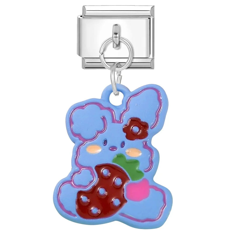 2025 Wholesale Cute Cartoon Rabbit Bear Pendant Italian Charm Links Fit 9mm Stainless Steel Bracelet Women DIY Making Jewelry Qme Style 10