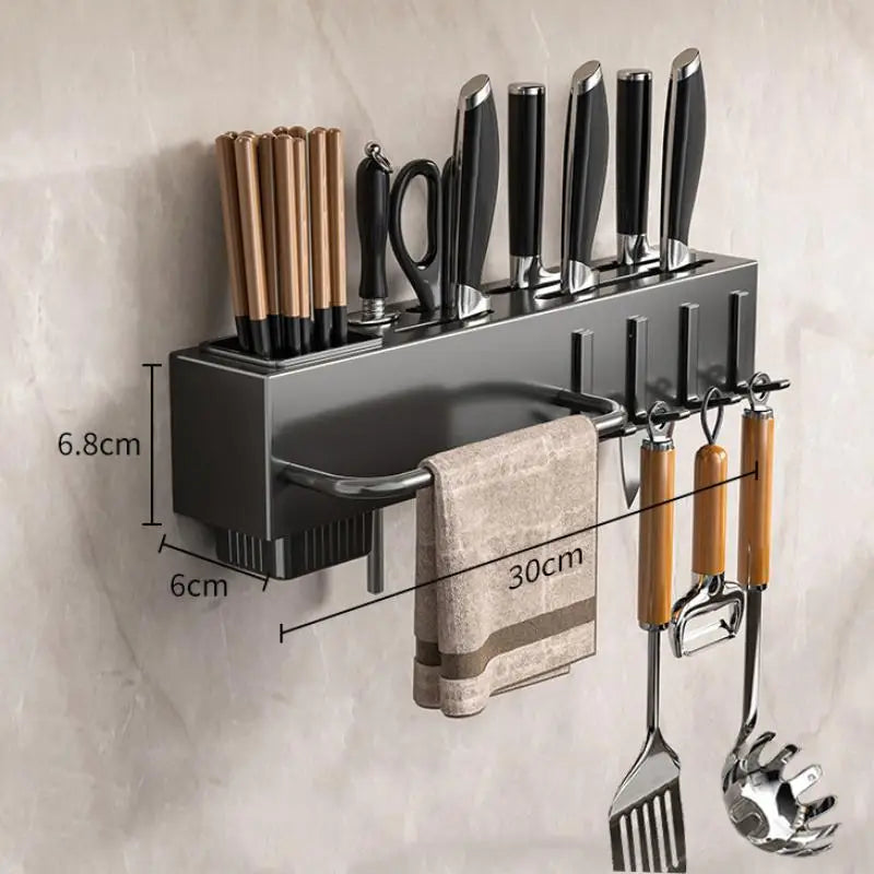 Wall Mounted Kitchen Knife Storage Rack Pot Lid Holder Cutting Board Qme Black 30cm