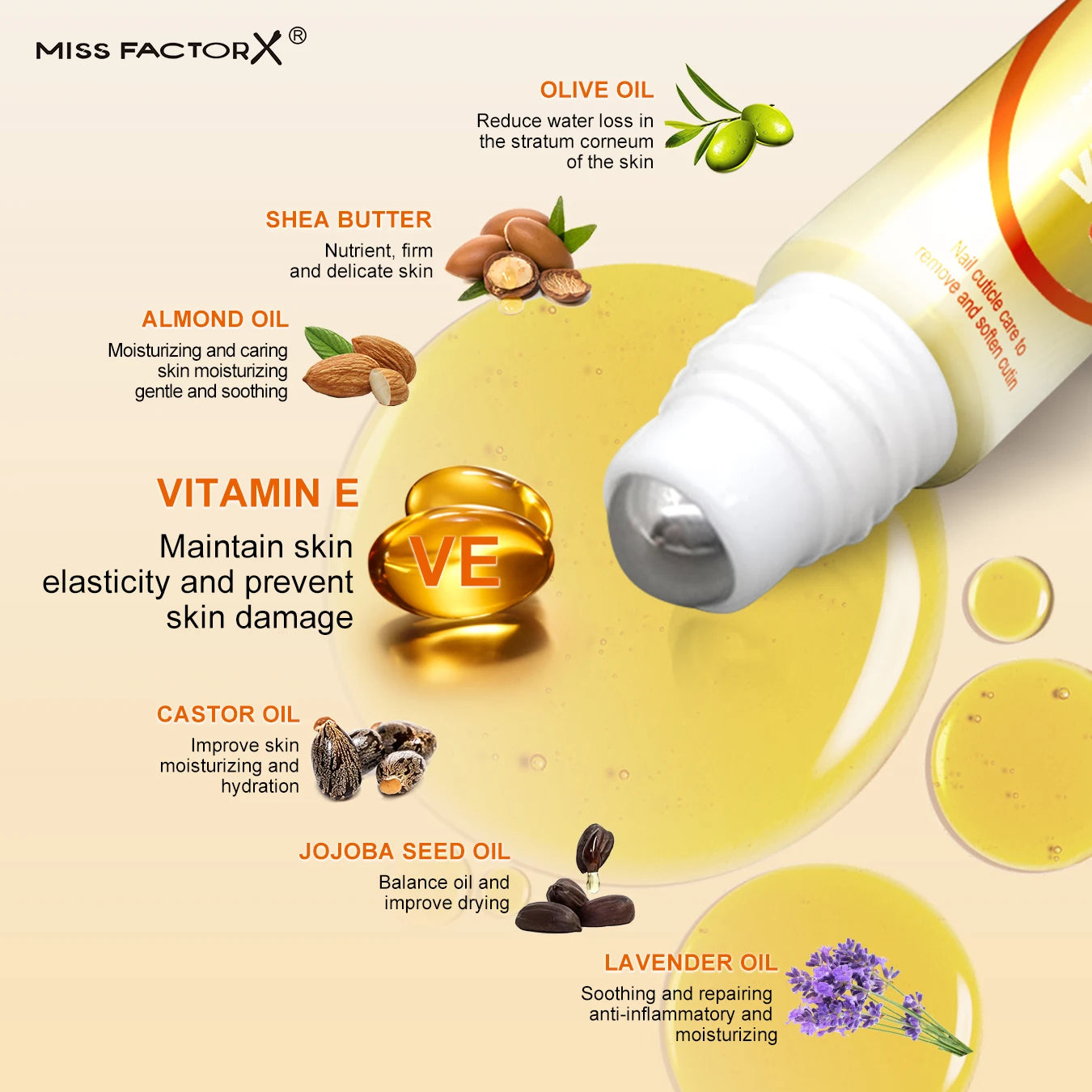 Vitamin E Nail Nails, Dead Leather Care Essential Oils 12ml Containing a Variety of Effective Plant Component Rolling Bead Massa Qme