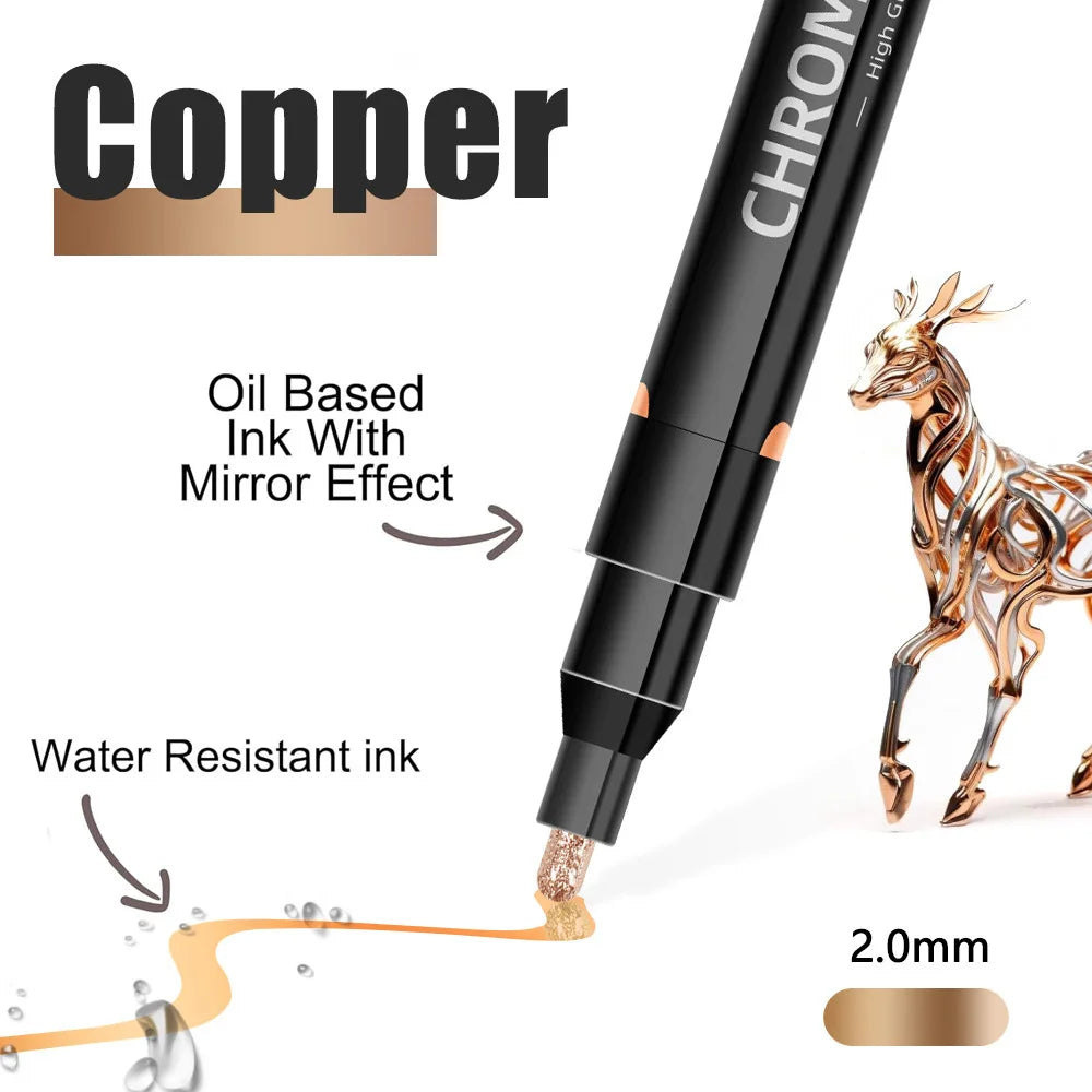 1/2 Pcs Mirror Chrome Metallic Markers, Waterproof Paint Repair,For Rock Ceramic Glass Metallic 2mm Nib, Painting DIY Craft Qme 1 Pc Copper
