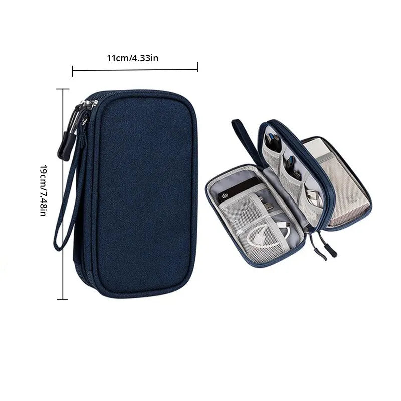 Travel Portable Digital Product Storage Bag USB Data Cable Organizer Headset Cable Bag Charging Treasure Box Bag Qme Navy Blue 2Layer
