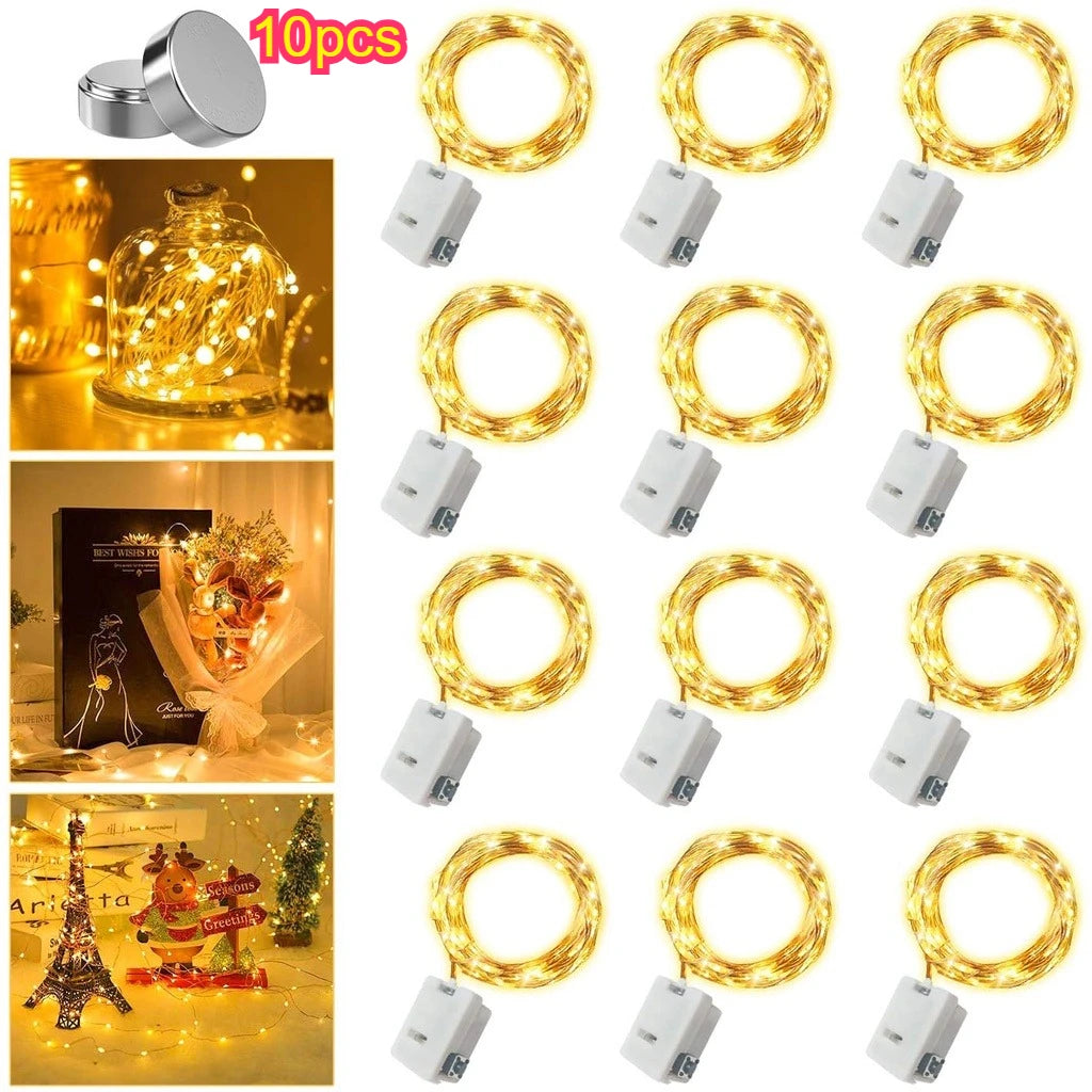 LED Fairy Lights Copper Wire String Lights Battery Powered Warm & Multicolor Mini Garland For Wedding Party Gift Box Decoration Qme Warm-10pcs