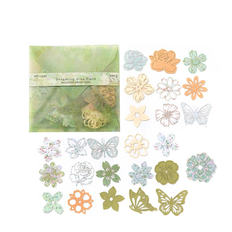 50 pcs Vintage Lace Hollow Frame Floral Material Paper Junk Journal Planner Scrapbooking Decorative Photo Albums Craft Supplies Qme D