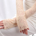 Women Long Lace Gloves Fishnet Mesh Fingerless Mittens Lady Cycling Qme Beige One Size