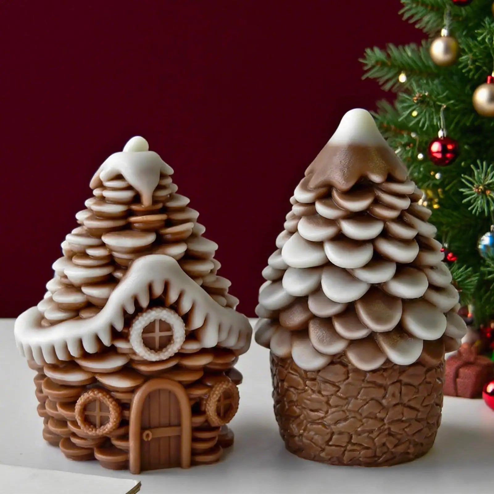 Christmas Molds For Candles Pine Cone House Casting Mould Home Decor Cement Moulds For Epoxy Resin Plaster Soap Party Planners Qme