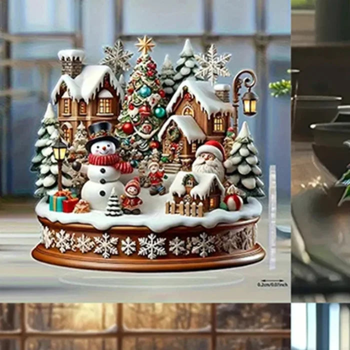 2D Flat Acrylic Christmas Desk Decor Base Snowman House Rotating Qme
