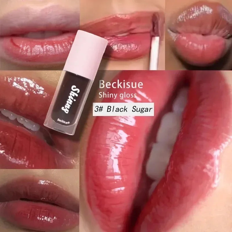 1PC Mirror Lip Glaze Jelly Black Lip Oil Water Gloss Moisturizing Translucent Lipstick Lighten Wrinkle Clear Lip Tint Plumping Qme