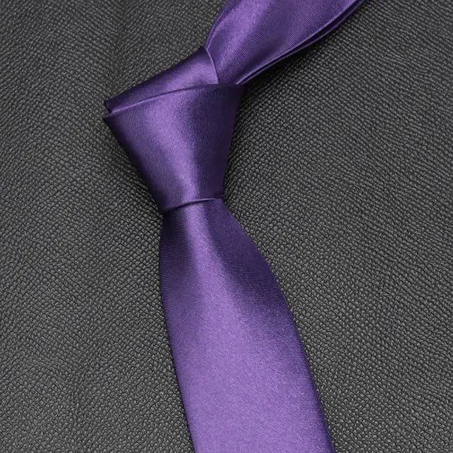 Mans Slim Skinny Tie Men Jacquard Woven Solid Orange Red Purple Black Qme PURPLE