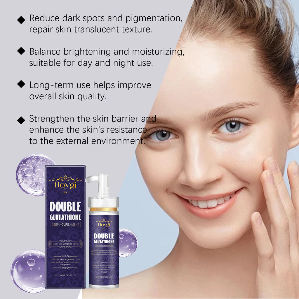 Double Glutathione Serum Lightens Dark Spots Even Skin Tone Skin Radiant Moisturizing Hydrating Smoothing Brighten Skin Care Qme